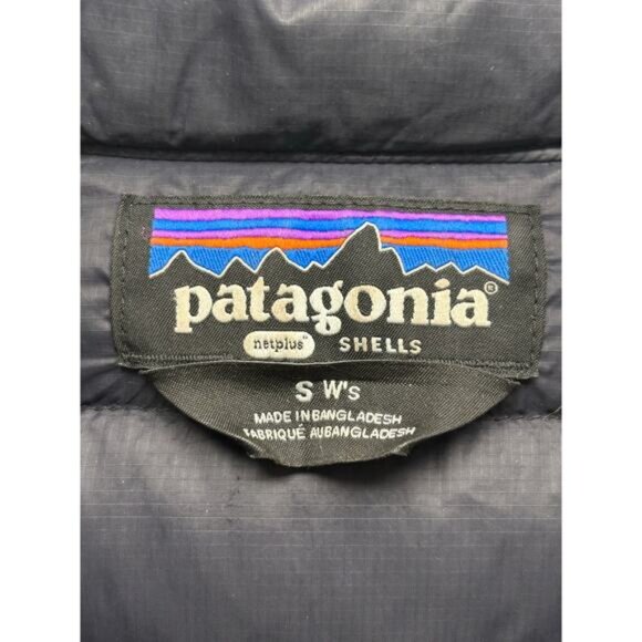 Patagonia Black Puffer Coat Hood Down Full Zip Women's S READ Netplus Shell - Picture 3 of 11